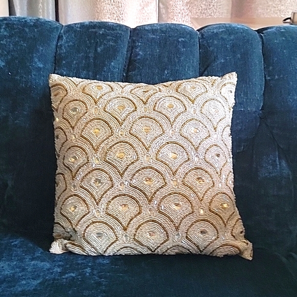 Pier 1 Bedding Pier Beaded Gold And Ivory Pillow Poshmark